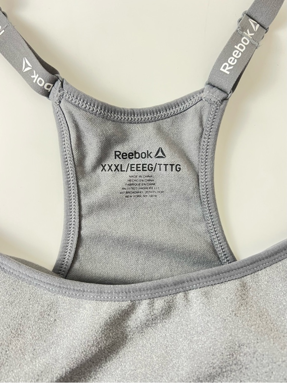 Reebok Sports Bra XXXL Gray Racerback Padded Workout Yoga Gym Activewear - Picture 4 of 6